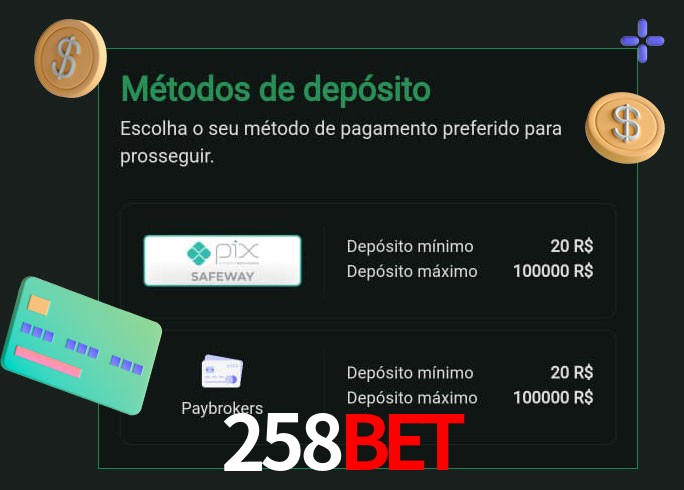 O cassino 258BET oferece uma grande variedade de métodos de pagamento